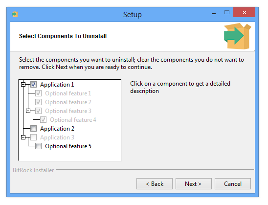 Selecting components to uninstall